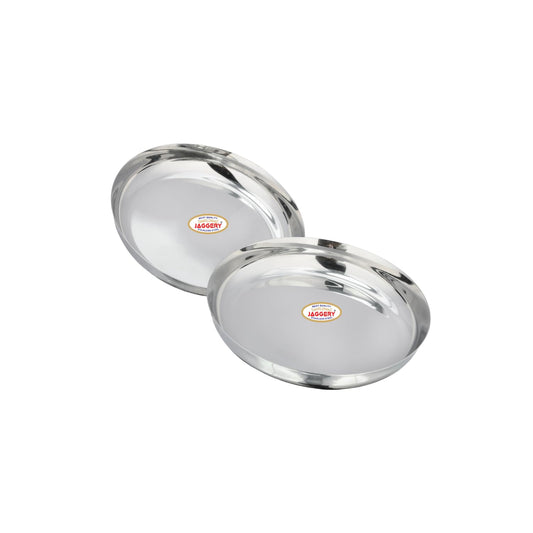 JAGGERY Stainless Steel Rice Platter to Serve Rajma Chawal, Chhole Chawal Or Curry Rice Bowl, Diameter - 21cm (8.26 Inch) Pack of 2 Pcs Thali/Plate