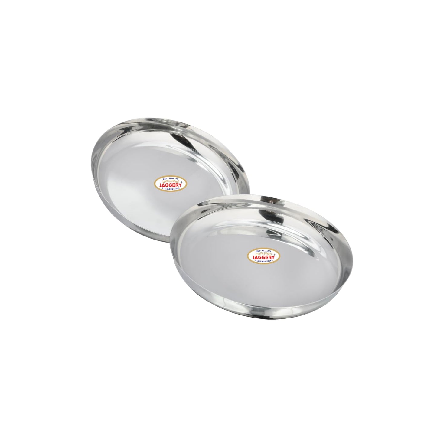 JAGGERY Stainless Steel Deep Wall Snack Plate | Heavy Gauge Rice Dish/Lunch Dinner Thali Mirror Finished Multipurpose Dining Serving Platter Diameter - 18cm (7.09 Inch) Pack of 2 Pcs