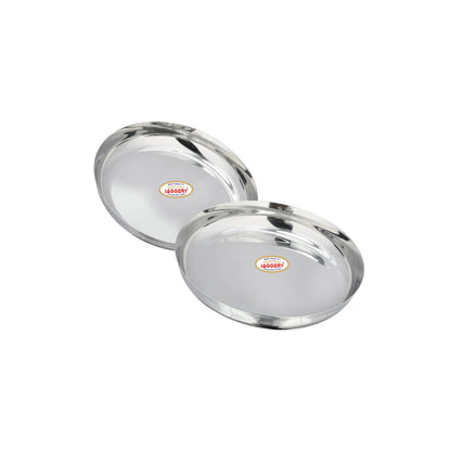 JAGGERY Stainless Steel Deep Wall Snack Plate | Heavy Gauge Rice Dish/Lunch Dinner Thali Mirror Finished Multipurpose Dining Serving Platter Diameter - 18cm (7.09 Inch) Pack of 2 Pcs