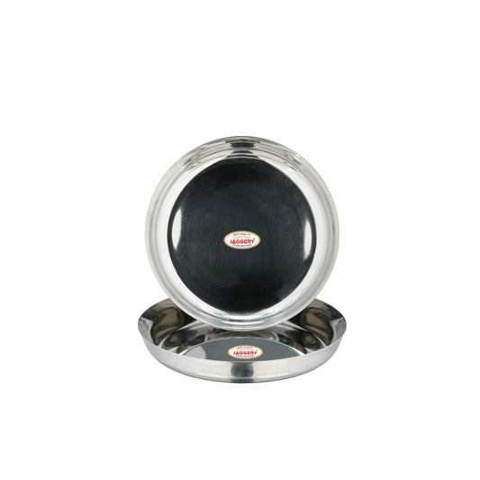 JAGGERY Stainless Steel Deep Wall Snack Plate | Heavy Gauge Rice Dish/Lunch Dinner Thali Mirror Finished Multipurpose Dining Serving Platter Diameter - 18cm (7.09 Inch) Pack of 2 Pcs