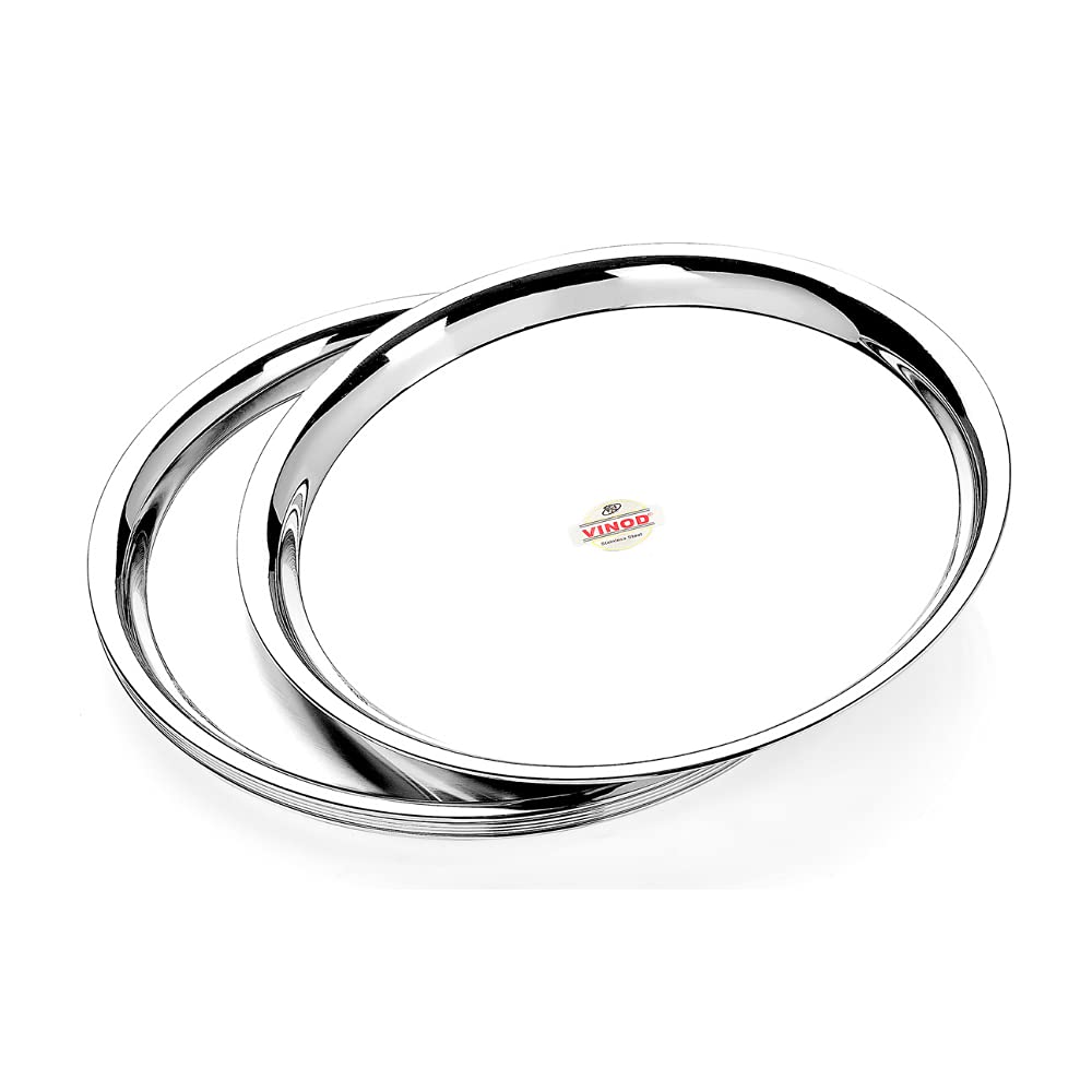 Vinod Stainless Steel Two Tone German Bogi Dish – Serving Dish/Salad Plate/Snack Plate, Set of 4 Pieces, Diameter 18.5 cm, Smokey Grey, Small