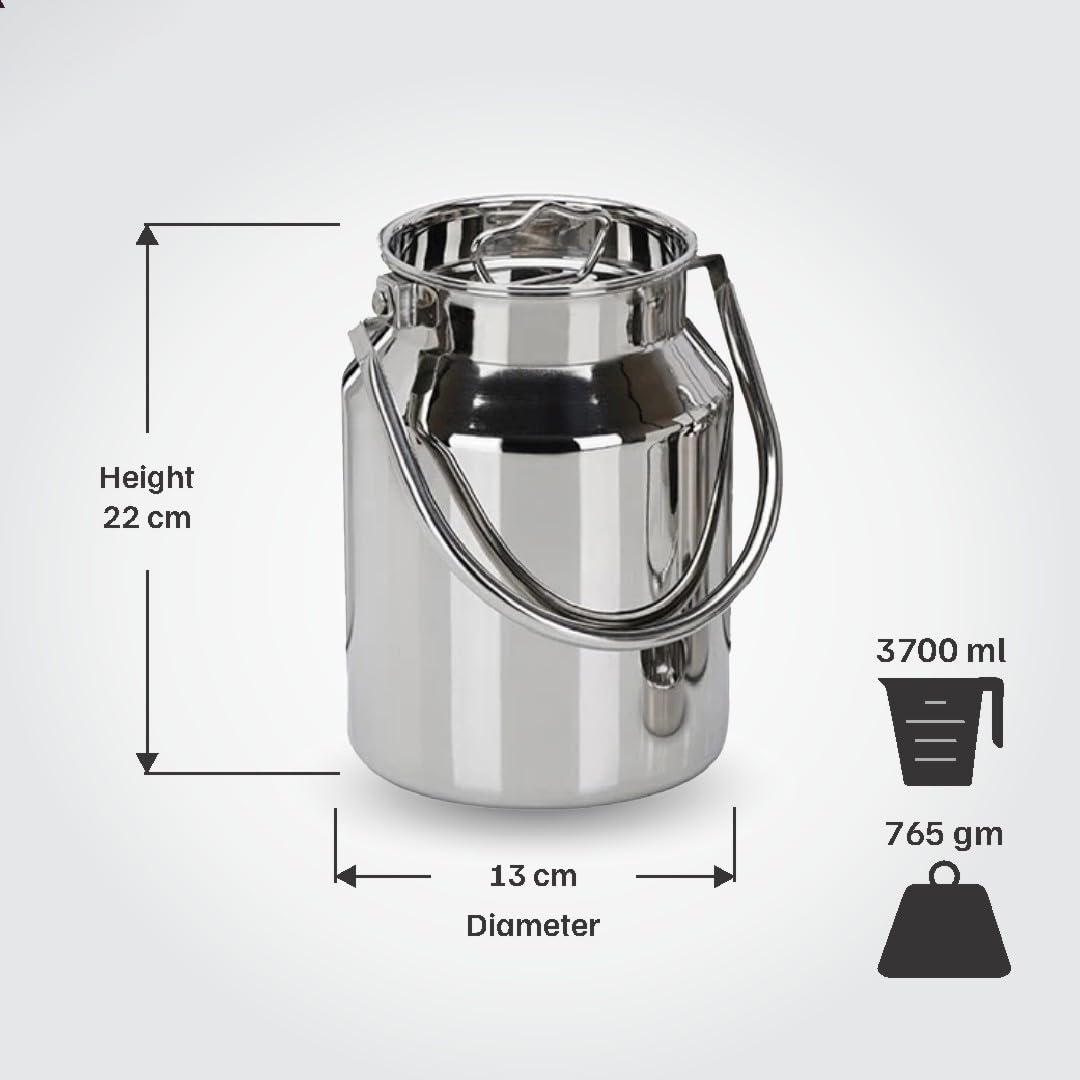 Vinod Stainless Steel Jointless Barni/Steel Milk Can/Oil Can/Milk Container/Liquid Container (3.7 ltr)