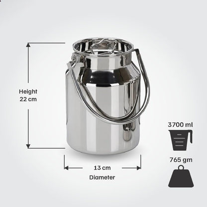 Vinod Stainless Steel Jointless Barni/Steel Milk Can/Oil Can/Milk Container/Liquid Container (3.7 ltr)