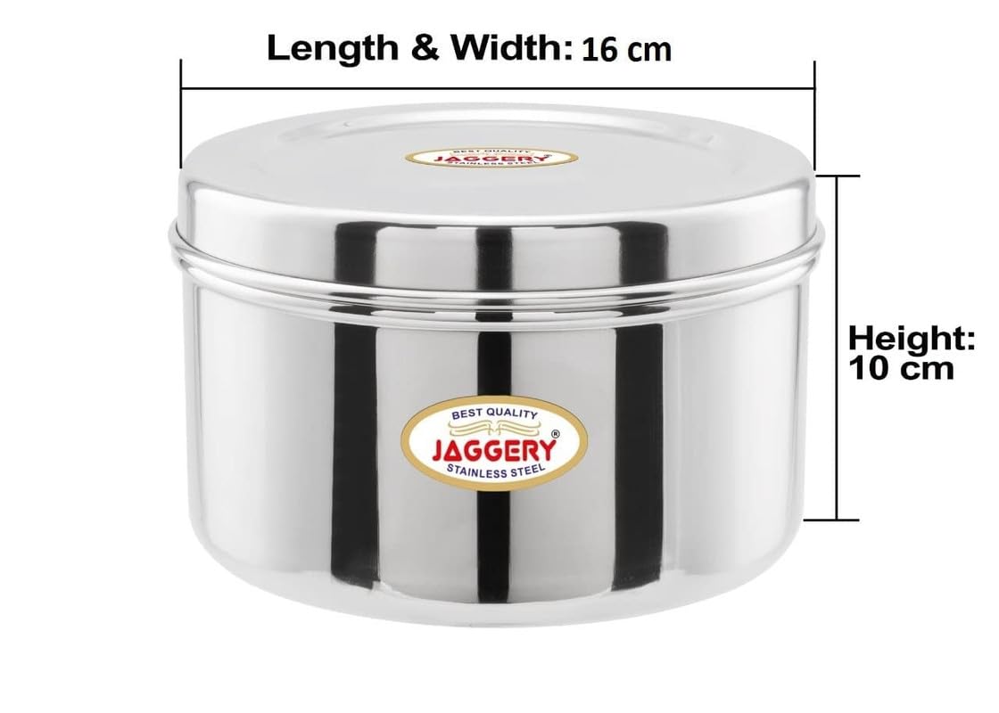 JAGGERY Steel Container Heavy Gauge Stainless, Storage Box, Deep Betha Dabba, Grocery Canister, Multipurpose Dibba (Capacity- 3500Ml,1Pc) For Laddu/Papad/Chips/Idli/Snacks/Sweets/Chapati,Puri,Silver