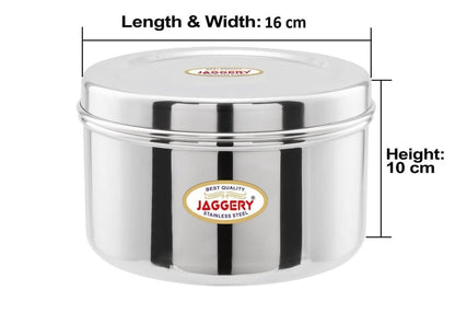 JAGGERY Steel Container Heavy Gauge Stainless, Storage Box, Deep Betha Dabba, Grocery Canister, Multipurpose Dibba (Capacity- 3500Ml,1Pc) For Laddu/Papad/Chips/Idli/Snacks/Sweets/Chapati,Puri,Silver