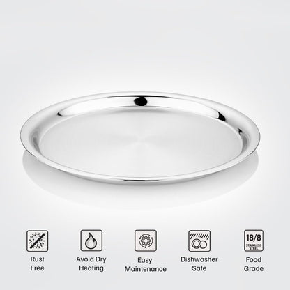 Vinod Stainless Steel Two Tone German Bogi Dish – Serving Dish/Salad Plate/Snack Plate, Set of 6 Pieces, Diameter 21.5 cm, Smokey Grey, Small