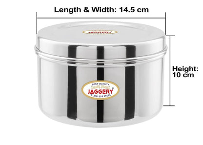 JAGGERY Steel Container Heavy Gauge Stainless, Storage Box, Deep Betha Dabba, Grocery Canister, Multipurpose Dibba betha-dabba-15no-1pcs