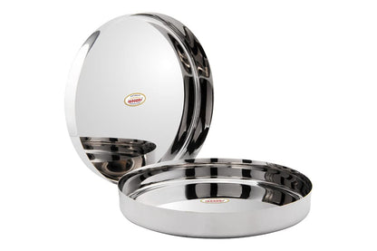 JAGGERY® Stainless Steel Heavy Gauge Dinner Plates, Lunch Dinner Thali Plates, (Khumcha-13, Dia 28 cm (Pack of 2)