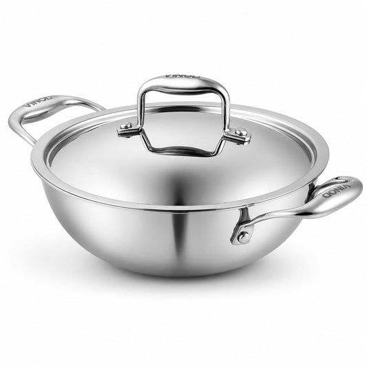 Vinod Platinum Triply Stainless Steel Extra Deep Kadai | Induction and Gas Stove Friendly