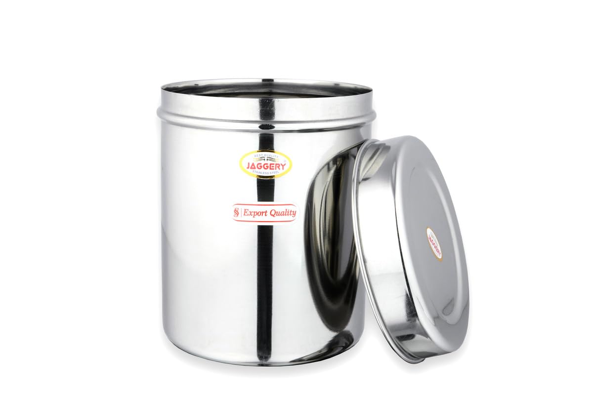 JAGGERY® Stainless Steel Tall Container, Ubha Dabba (Set of 6) (Dia_ 12 cm, Height 15 cm, Capacity_1.5 Litre)
