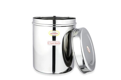 JAGGERY Stainless Steel Tall Container, Ubha Dabba (Set Of 2) (Dia_14 Cm, Height_ 17 Cm, Capacity_ 2 Litre),Silver