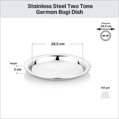 Vinod Stainless Steel Two Tone German Bogi Plate, Lunch & Dinner Plate, Set of 6 Pieces, Diameter 28.5 cm, Smokey Grey, Large