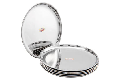JAGGERY® Stainless Steel Dinner Thali, Lunch Dinner Thali Plates, Bangla Bogi Jumbo Plate,Pack of 6, Dia - 28.4Cm