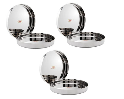 JAGGERY® Stainless Steel Heavy Gauge Dinner Plates, Lunch Dinner Thali Plates, (Khumcha-13, Dia 28 cm (Pack of 6)