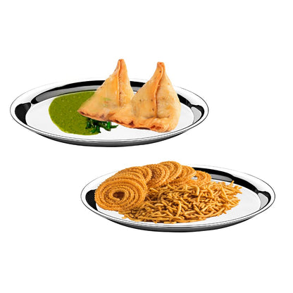 Vinod Stainless Steel Two Tone German Bogi Dish – Serving Dish/Salad Plate/Snack Plate, Set of 4 Pieces, Diameter 18.5 cm, Smokey Grey, Small