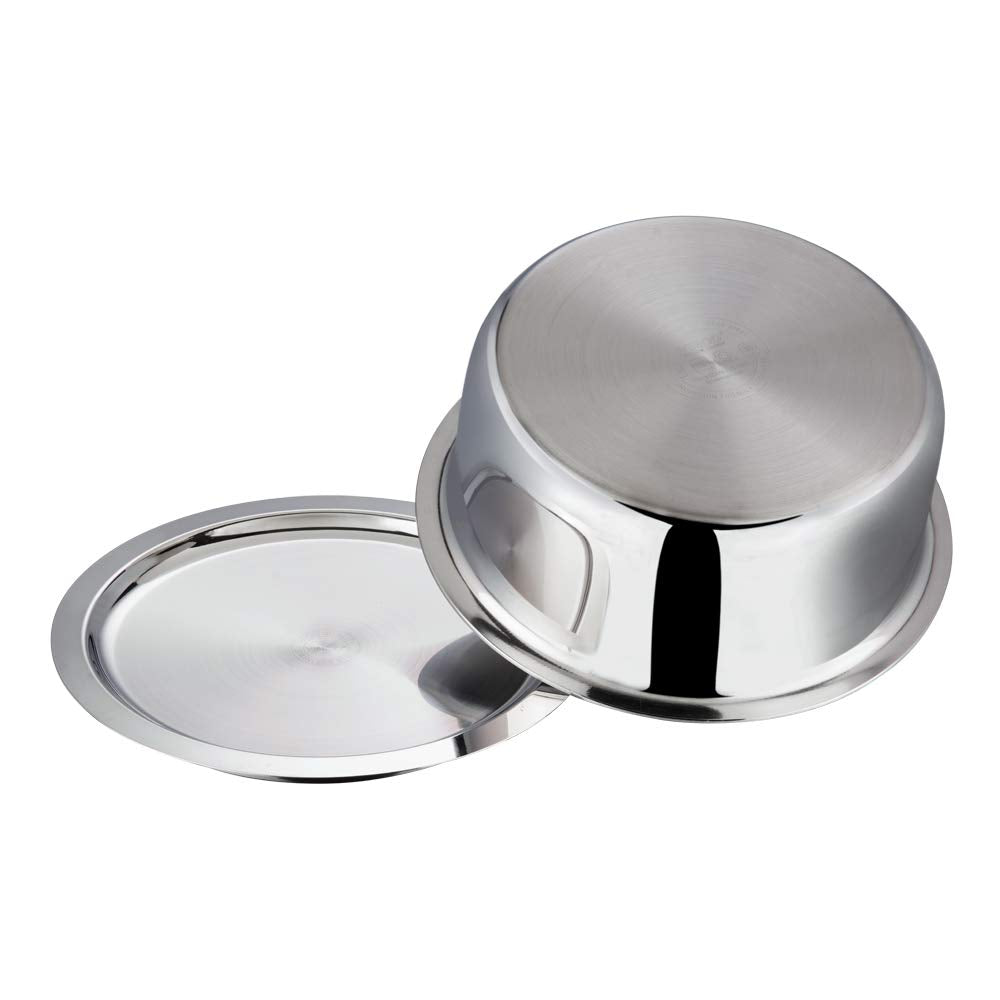 Vinod Platinum Triply Stainless Steel Tope/Patila with Stainless Steel Lid | Induction and Gas Stove Friendly, 5 Years Warranty