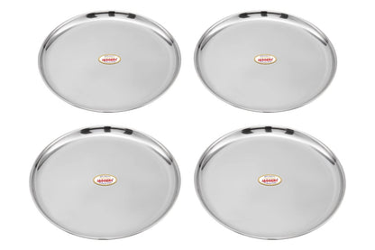 JAGGERY® Stainless Steel Dinner Thali, Lunch Dinner Thali Plates, Bangla Bogi Jumbo Plate,Pack of 4, Dia - 28.4Cm
