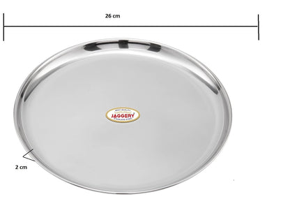 JAGGERY® Stainless Steel Dinner Thali, Lunch Dinner Thali Plates, Bangla Bogi Full/Standard Size Plate,Pack of 4, Dia - 26 Cm