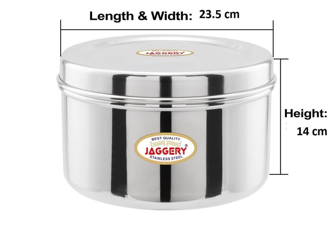 JAGGERY Brand Heavy Gauge Stainless Steel Container/Storage Box/Deep Betha Dabba/Grocery Canister/Multipurpose Dibba (Capacity- 4300Ml, Pack Of 1Pc) For Laddu/Papad/Chips/Idli, Silver