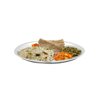 Vinod Stainless Steel Two Tone German Bogi Plate, Lunch & Dinner Plate, Set of 4 Pieces, Diameter 28.5 cm, Smokey Grey, Large