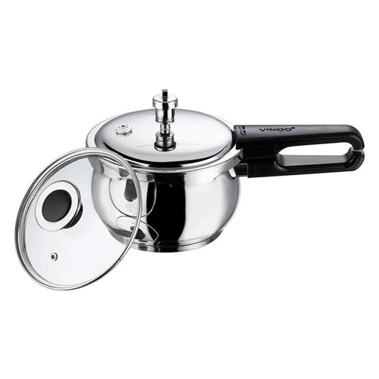 Vinod Splendid Plus Stainless Steel Outer Lid Pressure Cooker, Extra Glass Lid | ISI & CE Certified