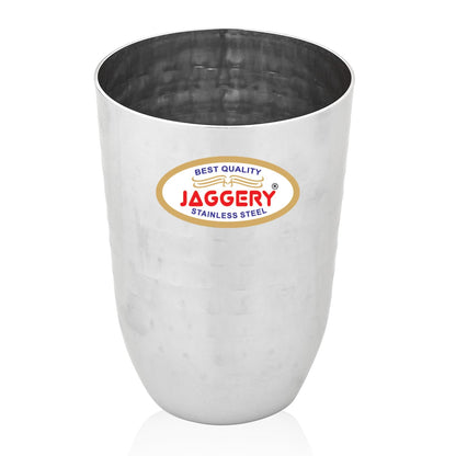 JAGGERY Stainless Steel Hammered Premium Glass  for Drinking - 6pcs Glasses (300 Ml)