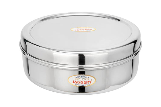 JAGGERY Stainless Steel Container Useful as Tiffin or Lunch Pack/Fridge Storage Box/Steel Puri Dabba-Set of 2pcs(Dia-17cm,19cm) Capacity-950, 1250ml