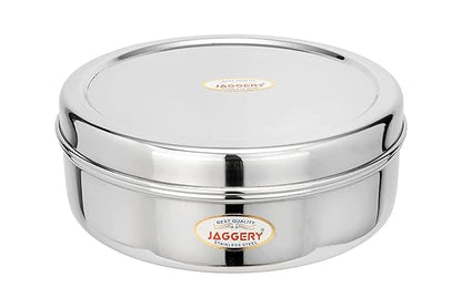 JAGGERY Stainless Steel Container Useful as Tiffin or Lunch Pack/Fridge Storage Box/Steel Puri Dabba-Set of 2pcs(Dia-17cm,19cm) Capacity-950, 1250ml