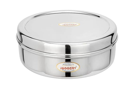 JAGGERY Stainless Steel Container Useful as Tiffin or Lunch Pack/Fridge Storage Box/Steel Puri Dabba-Set of 2pcs (Dia-19cm, 20.5cm) Capacity-1250, 1800ml