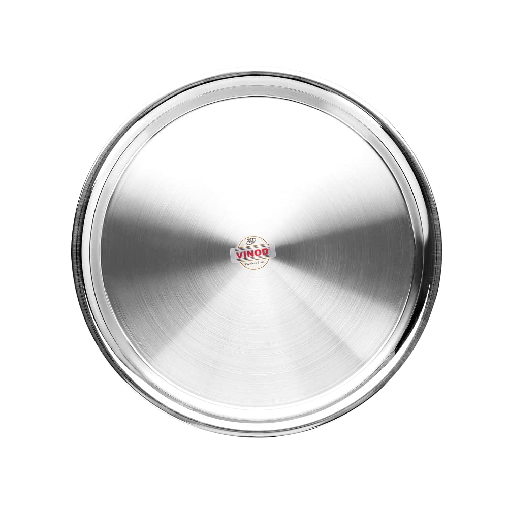 Vinod Stainless Steel Two Tone German Bogi Dish – Serving Dish/Salad Plate/Snack Plate, Set of 4 Pieces, Diameter 18.5 cm, Smokey Grey, Small