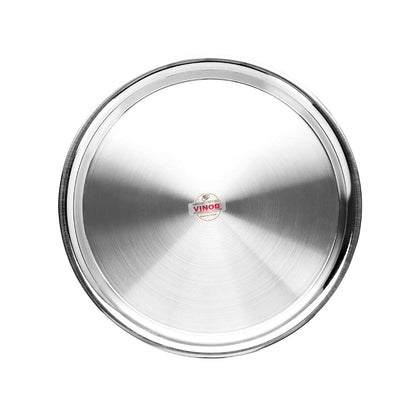 Vinod Stainless Steel Two Tone German Bogi Dish – Serving Dish/Salad Plate/Snack Plate, Set of 4 Pieces, Diameter 18.5 cm, Smokey Grey, Small