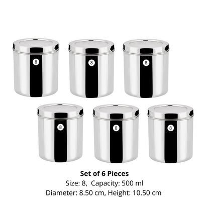 Vinod Stainless Steel Deep Dabba 500 ml - Set of 6 Pieces, Airtight Steel Container, Silver, Small