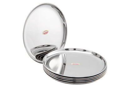 JAGGERY® Stainless Steel Dinner Thali, Lunch Dinner Thali Plates, Bangla Bogi Jumbo Plate,Pack of 6, Dia - 28.4Cm