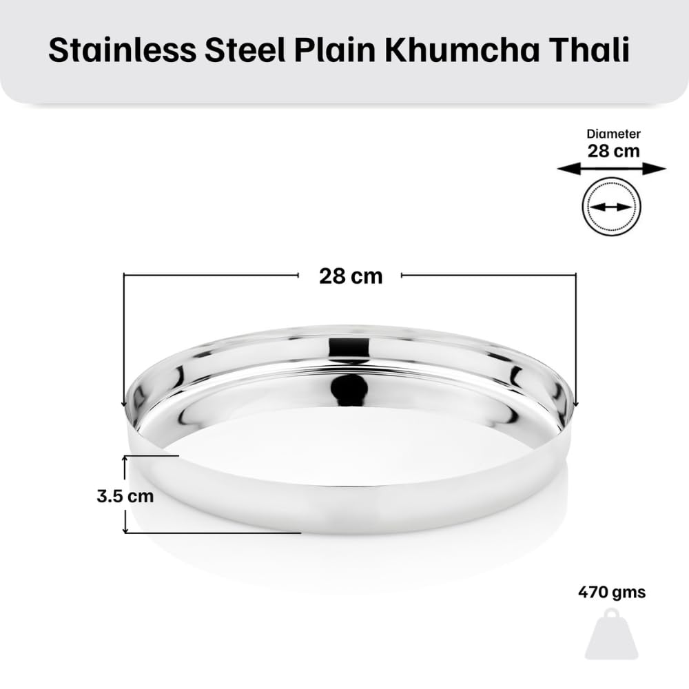 Vinod Stainless Steel Traditional Dinner Plate/Bhojan Thali/Khumcha Thali Set of 2, Size: 28 Cm