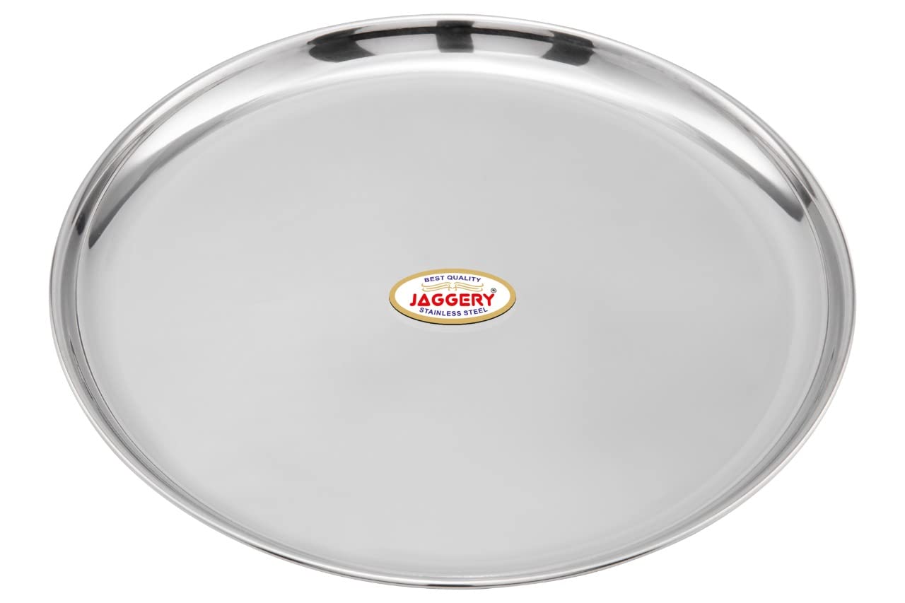JAGGERY® Stainless Steel Dinner Thali, Lunch Dinner Thali Plates, Bangla Bogi Jumbo Plate,Pack of 6, Dia - 28.4Cm