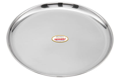 JAGGERY® Stainless Steel Dinner Thali, Lunch Dinner Thali Plates, Bangla Bogi Full/Standard Size Plate,Pack of 4, Dia - 26 Cm