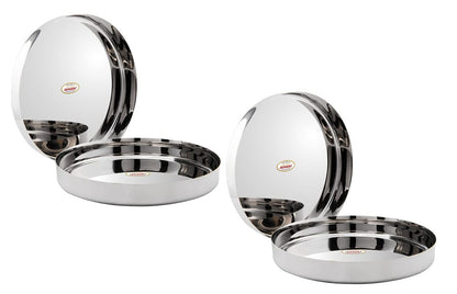 JAGGERY® Stainless Steel Heavy Gauge Dinner Plates, Lunch Dinner Thali Plates, (Khumcha-14, Dia 30 cm (Pack of 4)