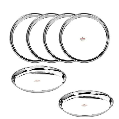 Vinod Stainless Steel Kanchan Bogi Plate, Lunch & Dinner Plate (Pack of 6, Dia 30 cm)