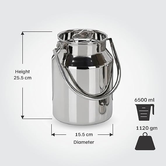 Vinod Stainless Steel Jointless Barni/Steel Milk Can/Oil Can/Milk Container/Liquid Container (6.5 ltr)
