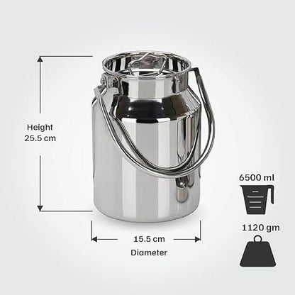 Vinod Stainless Steel Jointless Barni/Steel Milk Can/Oil Can/Milk Container/Liquid Container (6.5 ltr)