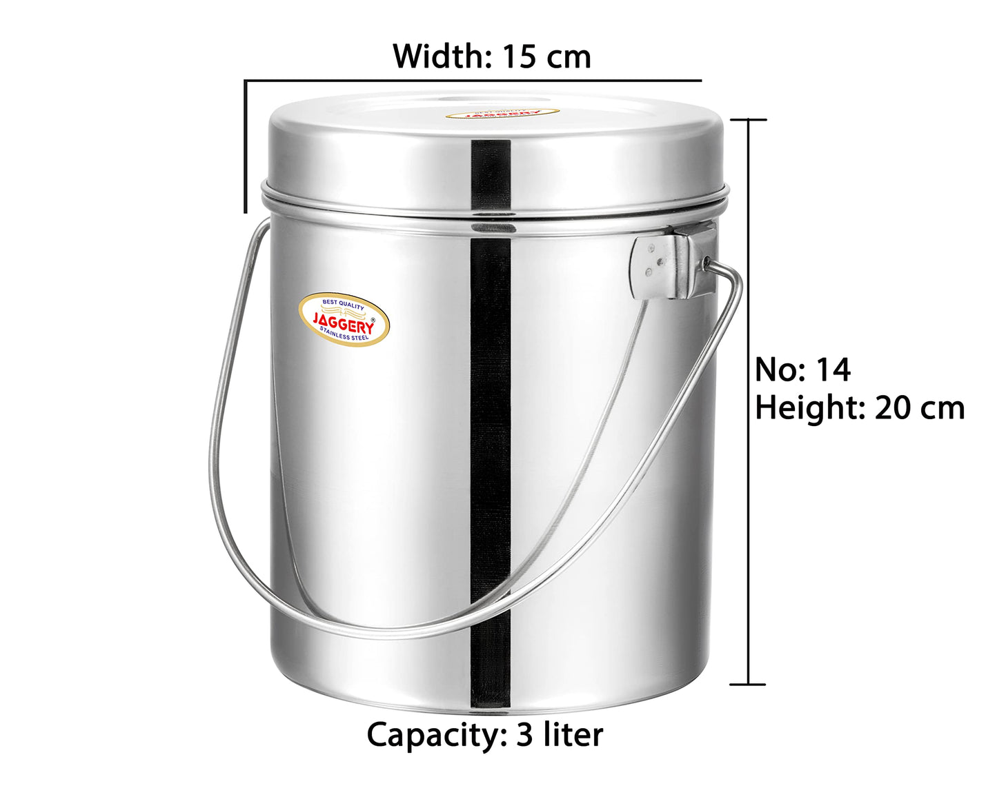 JAGGERY Stainless Steel Milk Pot, Container With Handle, Ghee Can, Oil Dabba