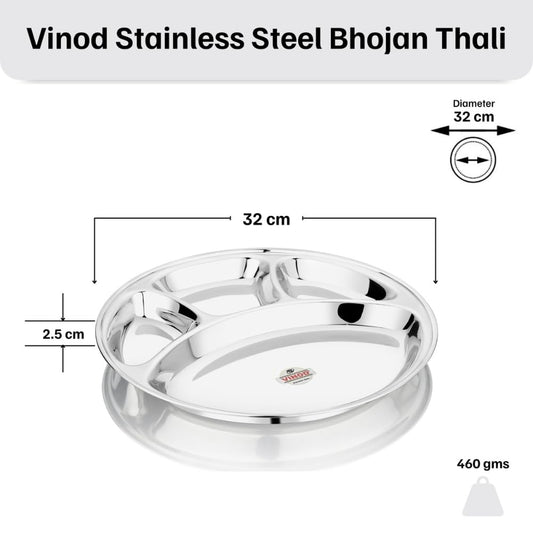 Vinod Stainless Steel Bhojan Thali /4 Compartment Lunch & Dinner Plate Dia- 32cm No.13