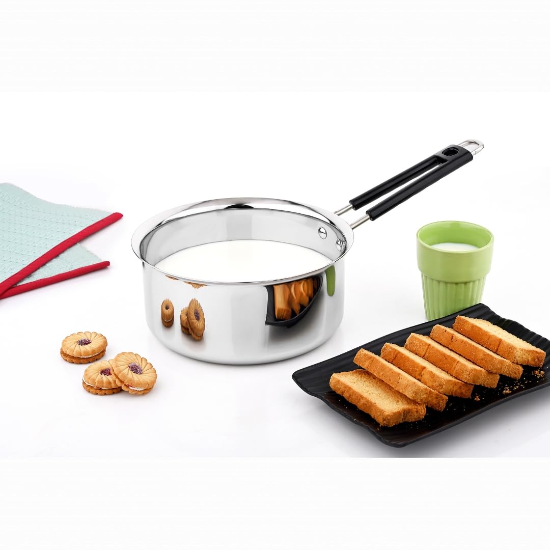 Vinod Stainless Steel Royal Saucepan with Long Side Handle, Tea/Milk Pan