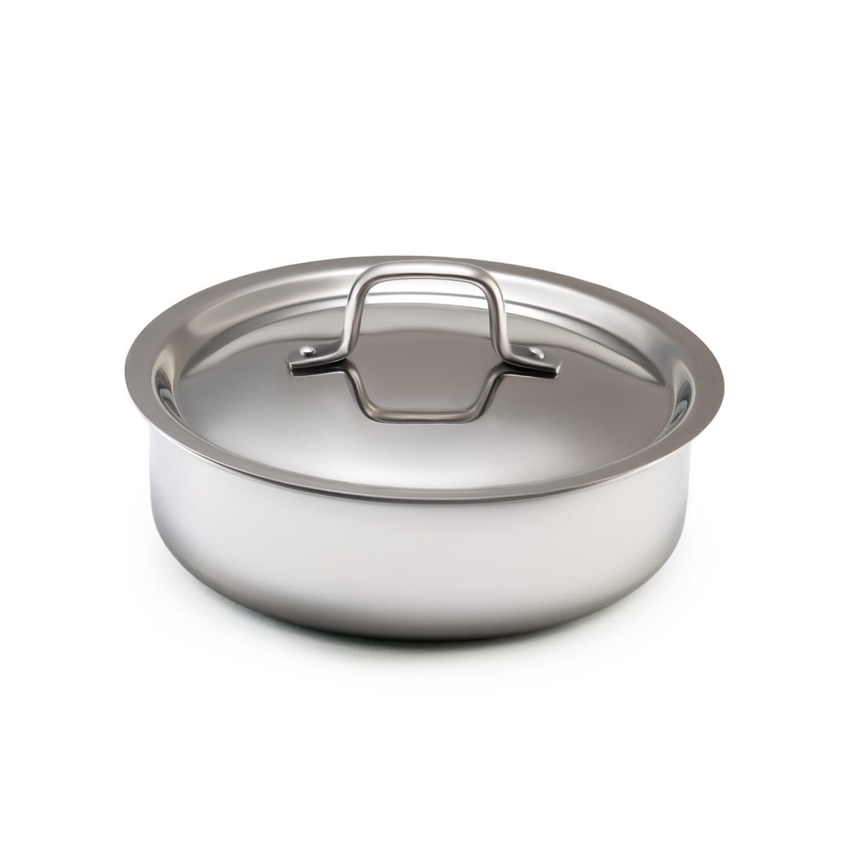 JAGGERY Triply Stainless Steel Shallow Tope with SS Lid | Induction & Gas Compatible Patila | Cook and Serve | Triply Saucepot/Fry Pan | Heavy Duty Stainless Steel Cookware