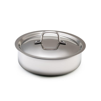 JAGGERY Triply Stainless Steel Shallow Tope with SS Lid | Induction & Gas Compatible Patila | Cook and Serve | Triply Saucepot/Fry Pan | Heavy Duty Stainless Steel Cookware