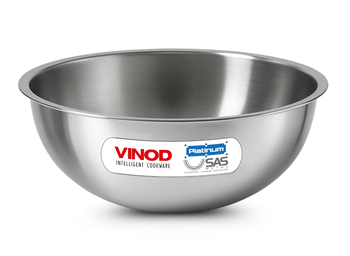 Vinod Platinum Triply Stainless Steel Extra Deep Tasla/Kadai | Heavy Bottom, Fast & Even Heating, Induction Base Kadhai for Frying & Dough