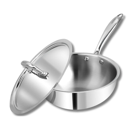 Vinod Platinum Triply Stainless Steel Deep Frying Pan with Lid | 2.5 mm Thick Triply Cookware | Induction and Gas Compatible