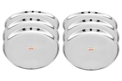 JAGGERY® Stainless Steel Dinner Thali, Lunch Dinner Thali Plates, Bangla Bogi Full/Standard Size Plate,Pack of 6, Dia - 26 Cm