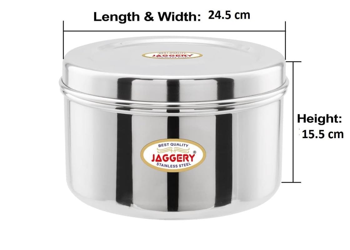 JAGGERY Brand Heavy Gauge Stainless Steel Container/Storage Box/Deep Betha Dabba/Grocery Canister/Multipurpose Dibba (Capacity- 4800Ml, Pack Of 1Pc) For Laddu,Papad,Chips,Idli, Silver