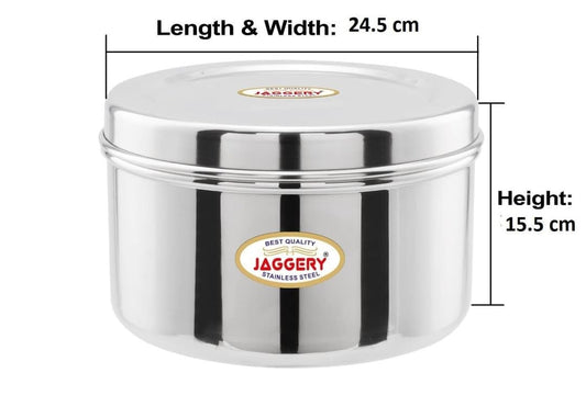 JAGGERY Brand Heavy Gauge Stainless Steel Container/Storage Box/Deep Betha Dabba/Grocery Canister/Multipurpose Dibba (Capacity- 4800Ml, Pack Of 1Pc) For Laddu,Papad,Chips,Idli, Silver